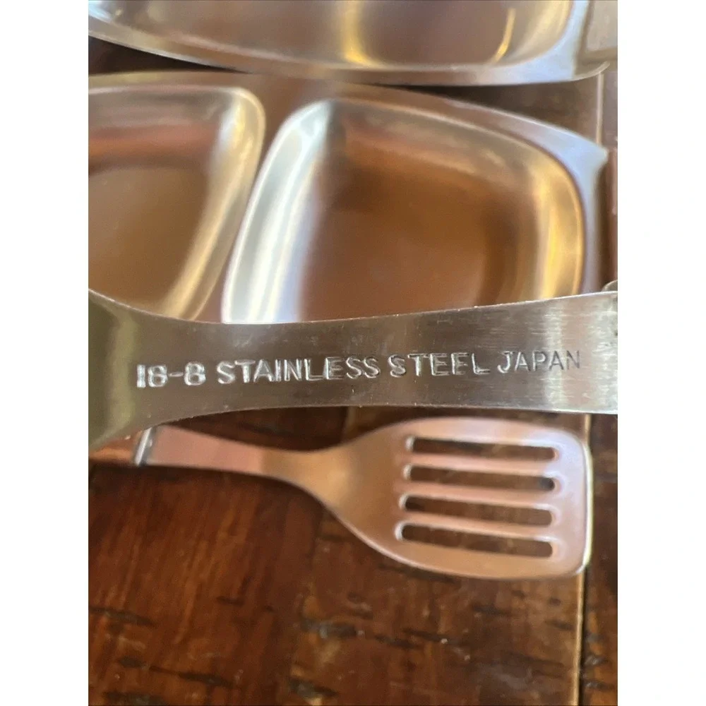 MID CENTURY MODERN‎ Vintage Stainless Steel & Wood Trays JAPAN & Utensils Relish